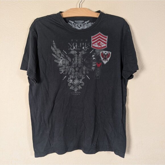 VTG Express T-Shirt Y2K Affliction Style Grunge Men's L Patches Cotton - Picture 1 of 4